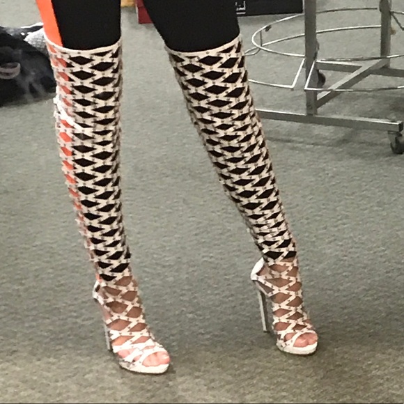 JefferyCampbell 100% leather white high heel boots - Picture 1 of 5